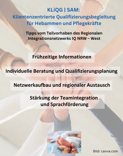 verschiedene Hände greifen zu einem Teamruf ineinander. darüber stehen die Tipps des Teilvorhabens