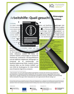 Eine Lupe über der Titelseite der Arbeitshilfe zeigt, dass hier detailliertere Informationen zu finden sind.